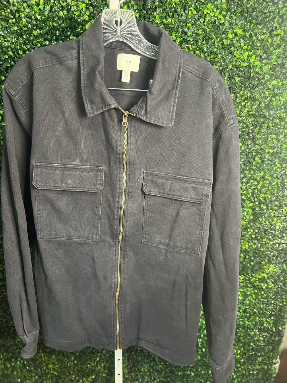 H&M Men's Black Zip-Up Shirt Jacket with Chest Pockets